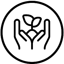 Hands holding a plant icon