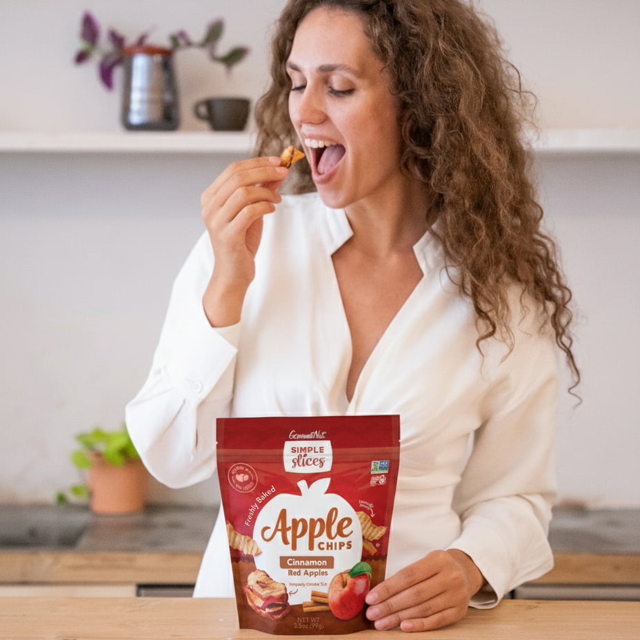 Woman eating Simple Slices Apple Chips